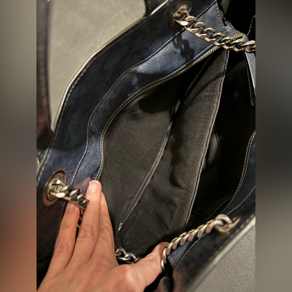 FRYE Navy Metallic Leather Ella Double Handle Crossbody Handbag - Picture 7 of 16